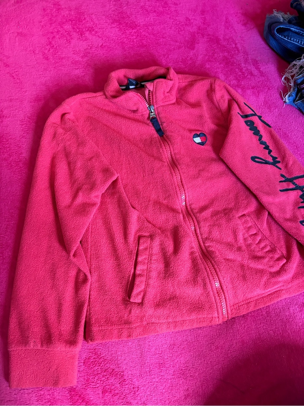 Tommy Hilfiger Girl's Bright Pink Zip-Up Fleece Jacket